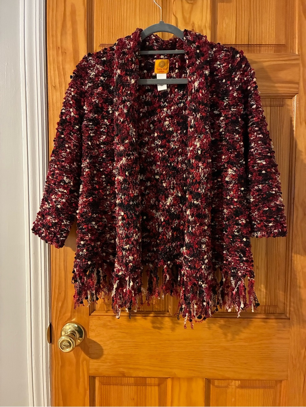 Ruby Rd. Burgundy Multi Bouclé Fringe Jacket